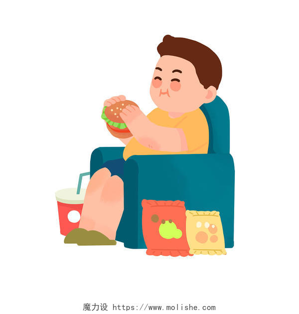 手绘卡通吃喝肥胖减肥人物元素健康